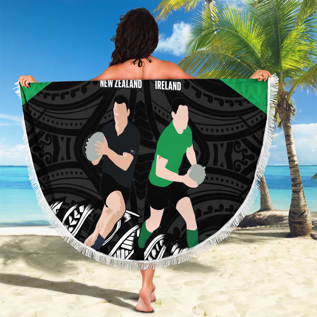 New Zealand and Ireland Rugby Beach Blanket Chicago 2025 Go All Black Shamrocks LT14 - Polynesian Pride