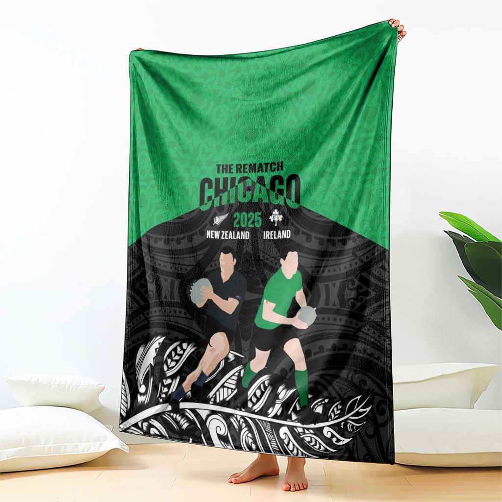 New Zealand and Ireland Rugby Blanket Chicago 2025 Go All Black Shamrocks LT14 - Polynesian Pride