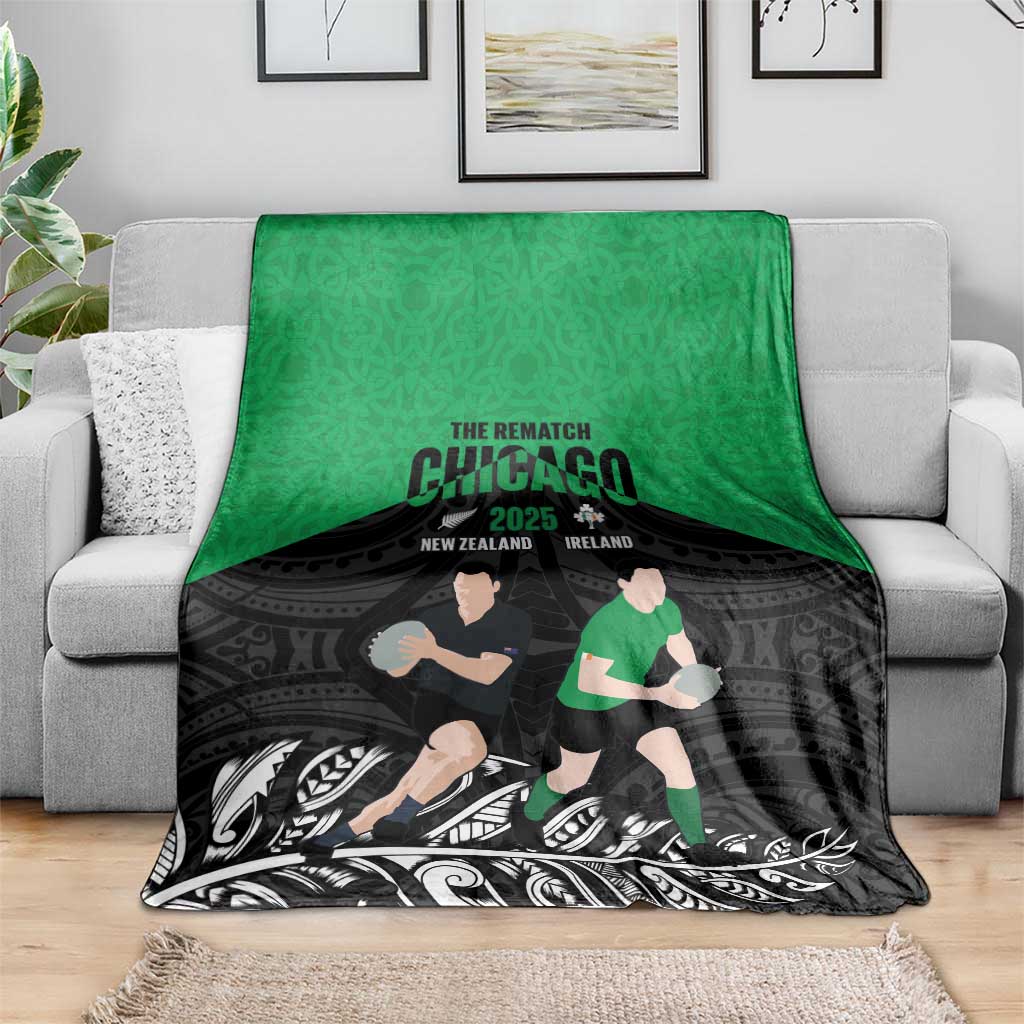 New Zealand and Ireland Rugby Blanket Chicago 2025 Go All Black Shamrocks LT14 - Polynesian Pride