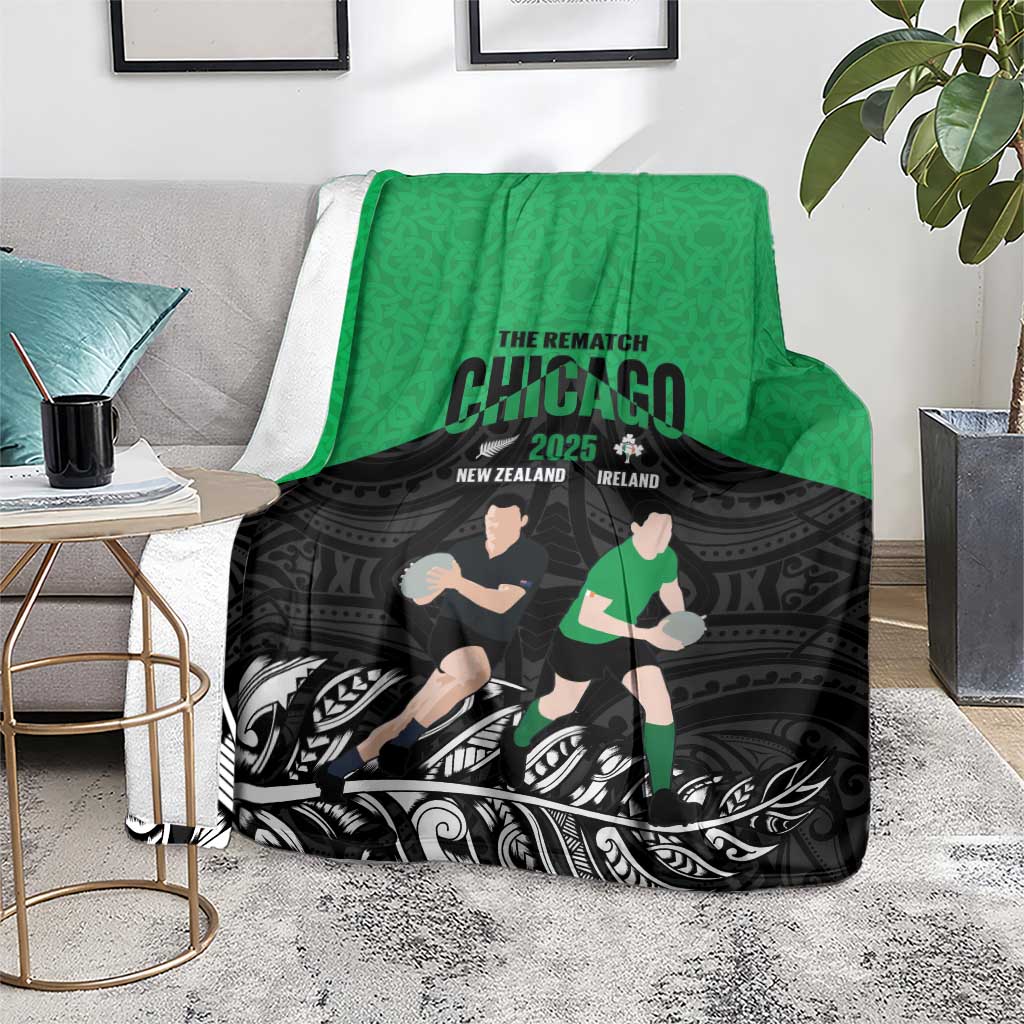 New Zealand and Ireland Rugby Blanket Chicago 2025 Go All Black Shamrocks LT14 - Polynesian Pride