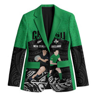 New Zealand and Ireland Rugby Custom Blazer Chicago 2025 Go All Black Shamrocks LT14 Unisex Black - Polynesian Pride