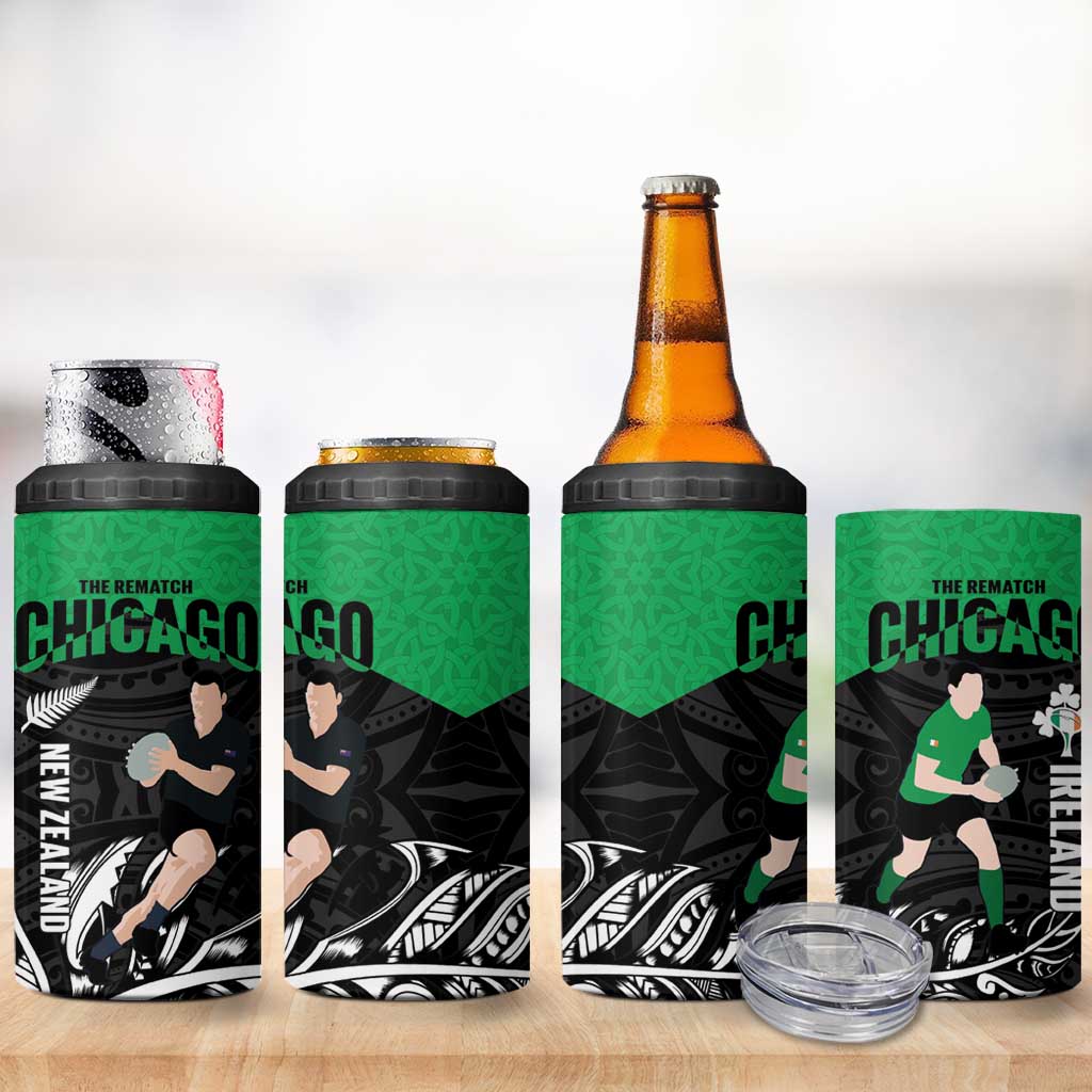 New Zealand and Ireland Rugby 4 in 1 Can Cooler Tumbler Chicago 2025 Go All Black Shamrocks LT14 - Polynesian Pride