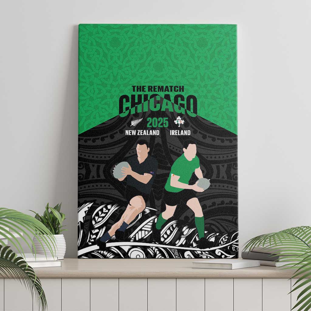 New Zealand and Ireland Rugby Canvas Wall Art Chicago 2025 Go All Black Shamrocks LT14 - Polynesian Pride