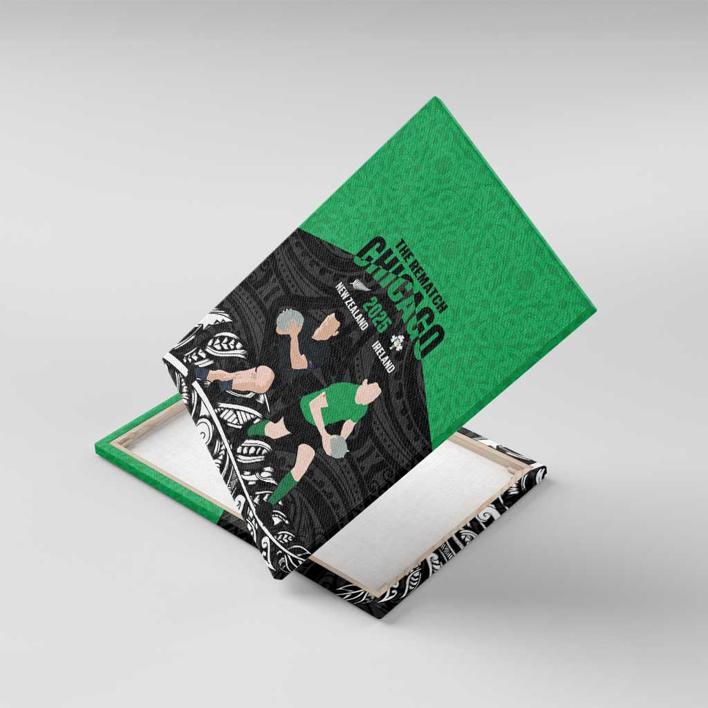 New Zealand and Ireland Rugby Canvas Wall Art Chicago 2025 Go All Black Shamrocks LT14 With Frame Black - Polynesian Pride