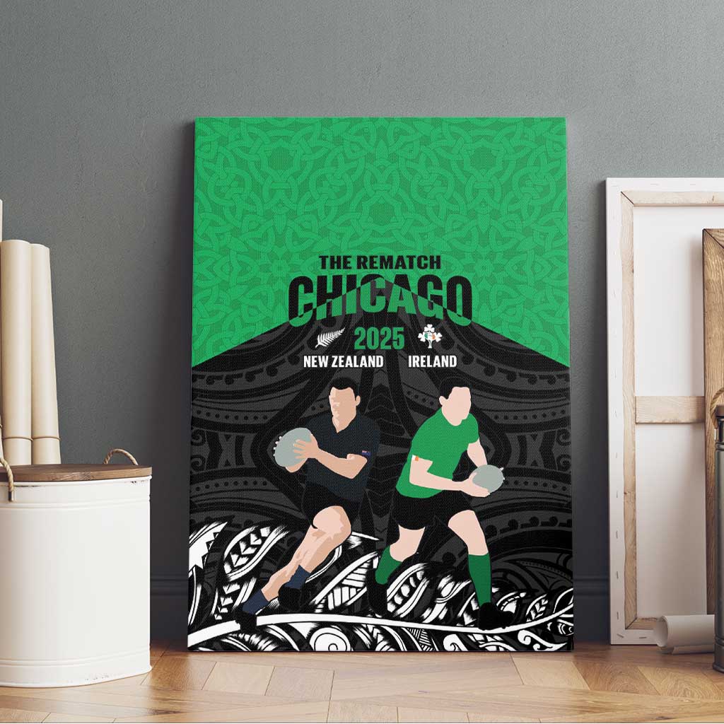 New Zealand and Ireland Rugby Canvas Wall Art Chicago 2025 Go All Black Shamrocks LT14 - Polynesian Pride