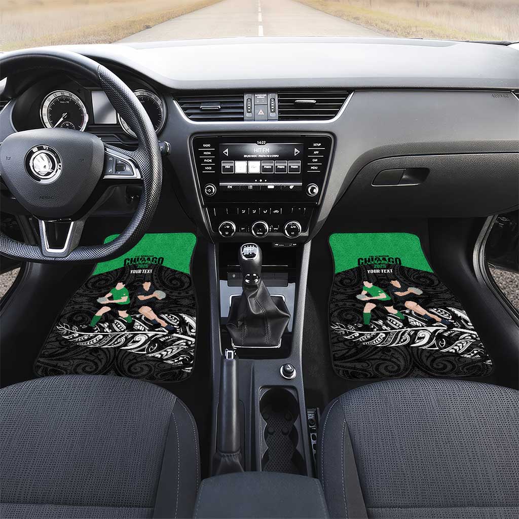 New Zealand and Ireland Rugby Custom Car Mats Chicago 2025 Go All Black Shamrocks LT14 Set 2pcs - Front Black - Polynesian Pride