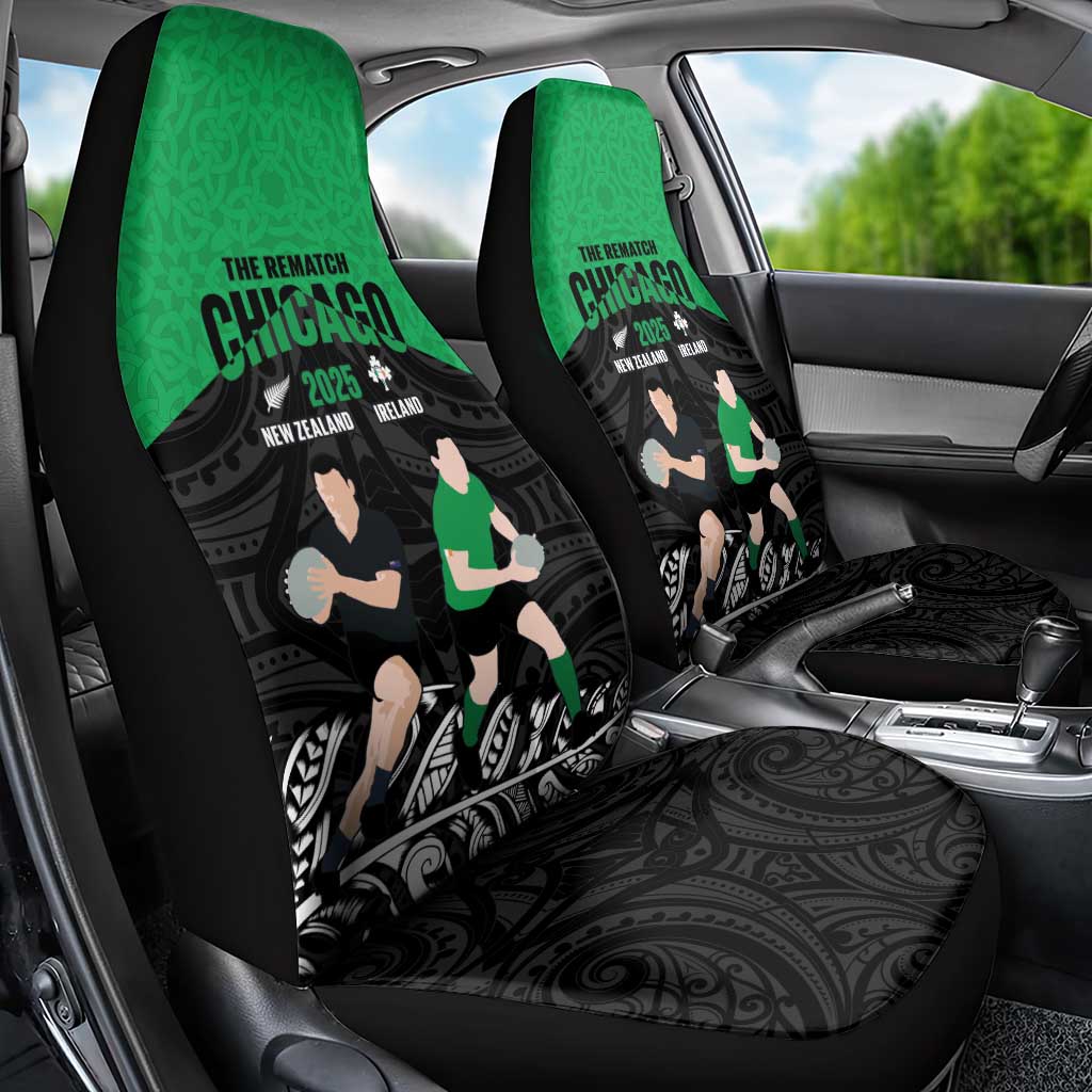 New Zealand and Ireland Rugby Car Seat Cover Chicago 2025 Go All Black Shamrocks LT14 - Polynesian Pride