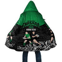 New Zealand and Ireland Rugby Custom Cloak Chicago 2025 Go All Black Shamrocks LT14 Unisex Black - Polynesian Pride