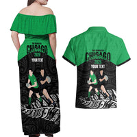 New Zealand and Ireland Rugby Custom Couples Matching Off Shoulder Maxi Dress and Hawaiian Shirt Chicago 2025 Go All Black Shamrocks LT14 - Polynesian Pride
