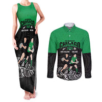 New Zealand and Ireland Rugby Custom Couples Matching Tank Maxi Dress and Long Sleeve Button Shirt Chicago 2025 Go All Black Shamrocks - Polynesian Pride