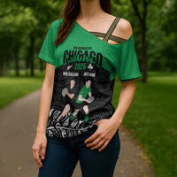 New Zealand and Ireland Rugby Custom Cross Shoulder Shirt Chicago 2025 Go All Black Shamrocks - Polynesian Pride