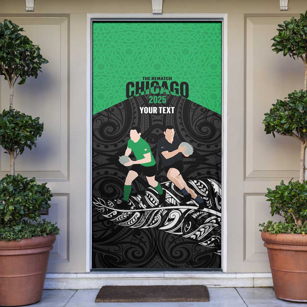 New Zealand and Ireland Rugby Custom Door Cover Chicago 2025 Go All Black Shamrocks LT14 Black - Polynesian Pride