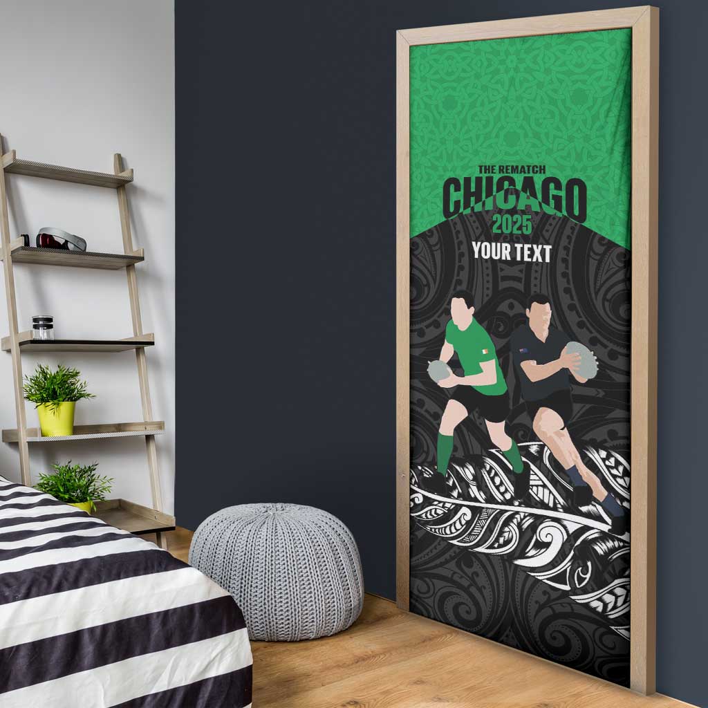 New Zealand and Ireland Rugby Custom Door Cover Chicago 2025 Go All Black Shamrocks LT14 - Polynesian Pride