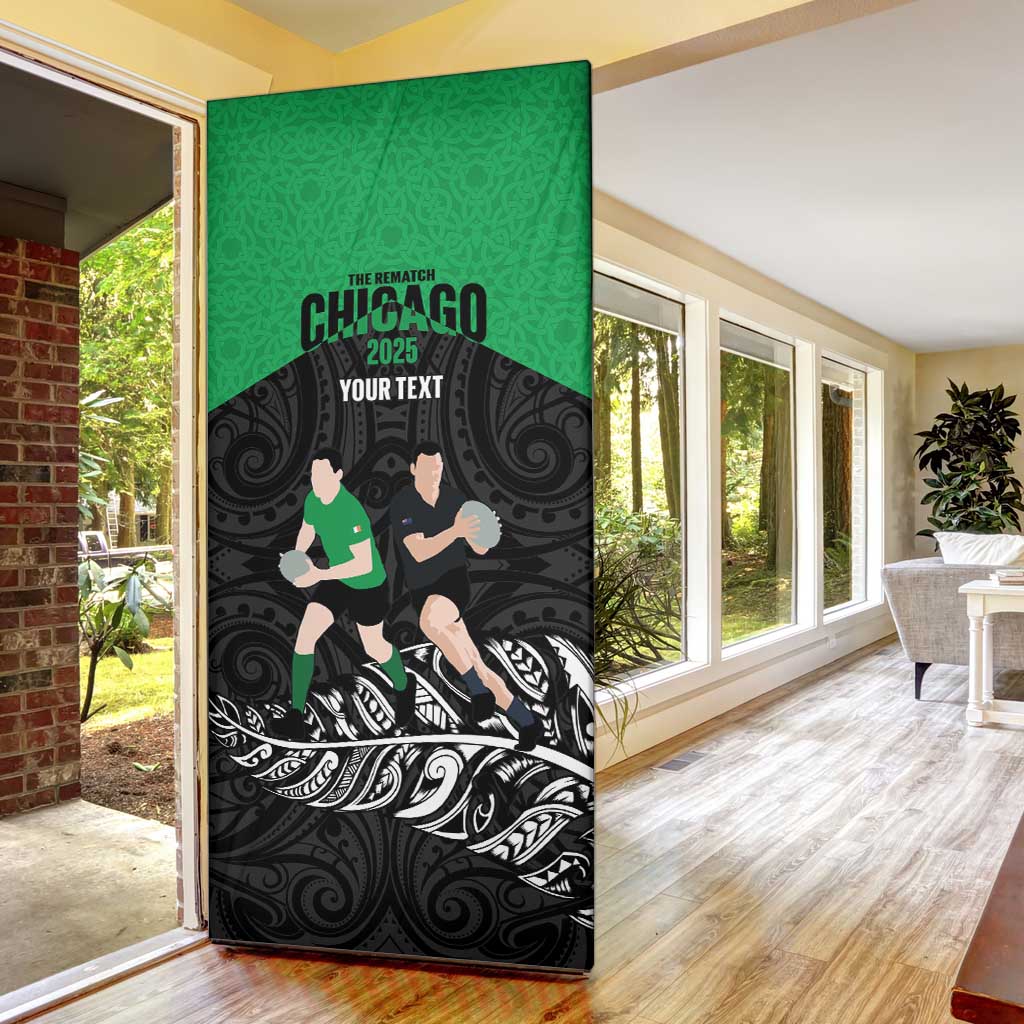 New Zealand and Ireland Rugby Custom Door Cover Chicago 2025 Go All Black Shamrocks LT14 - Polynesian Pride