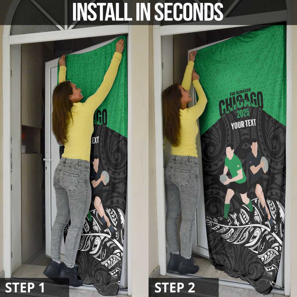 New Zealand and Ireland Rugby Custom Door Cover Chicago 2025 Go All Black Shamrocks LT14 - Polynesian Pride