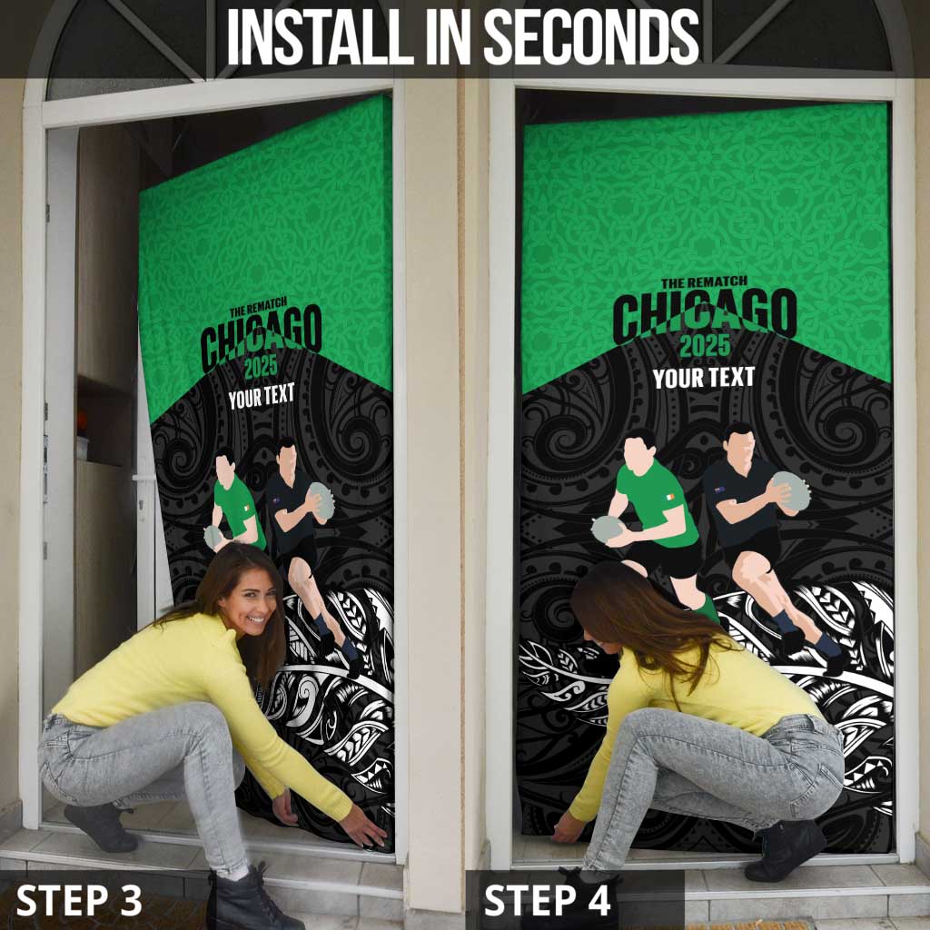 New Zealand and Ireland Rugby Custom Door Cover Chicago 2025 Go All Black Shamrocks LT14 - Polynesian Pride