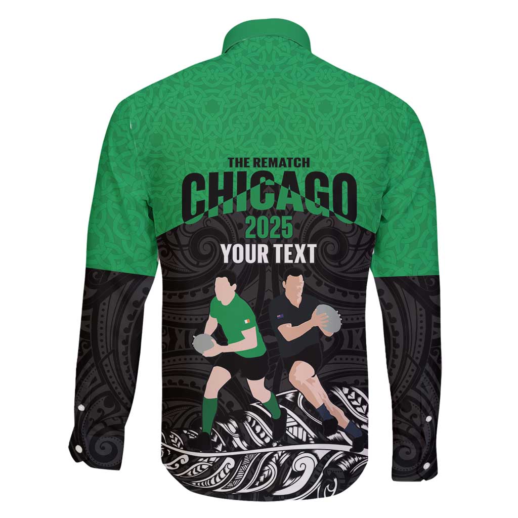 New Zealand and Ireland Rugby Custom Family Matching Long Sleeve Bodycon Dress and Hawaiian Shirt Chicago 2025 Go All Black Shamrocks LT14 - Polynesian Pride