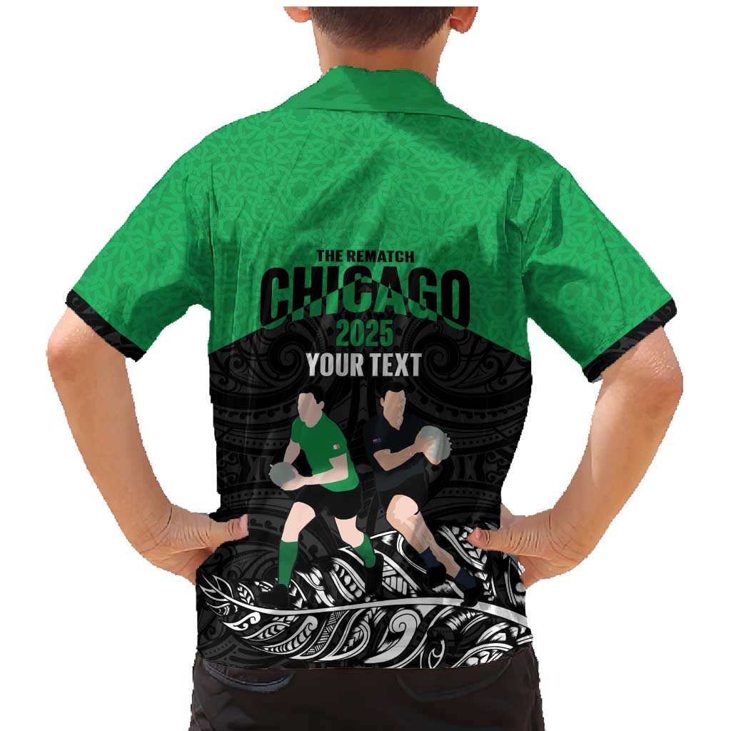 New Zealand and Ireland Rugby Custom Family Matching Mermaid Dress and Hawaiian Shirt Chicago 2025 Go All Black Shamrocks LT14 - Polynesian Pride