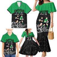 New Zealand and Ireland Rugby Custom Family Matching Mermaid Dress and Hawaiian Shirt Chicago 2025 Go All Black Shamrocks LT14 - Polynesian Pride