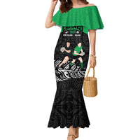 New Zealand and Ireland Rugby Custom Family Matching Mermaid Dress and Hawaiian Shirt Chicago 2025 Go All Black Shamrocks LT14 Mom's Dress Black - Polynesian Pride