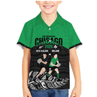 New Zealand and Ireland Rugby Custom Family Matching Mermaid Dress and Hawaiian Shirt Chicago 2025 Go All Black Shamrocks LT14 Son's Shirt Black - Polynesian Pride