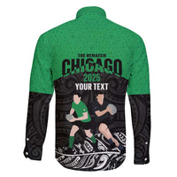 New Zealand and Ireland Rugby Custom Family Matching Off Shoulder Short Dress and Hawaiian Shirt Chicago 2025 Go All Black Shamrocks LT14 - Polynesian Pride