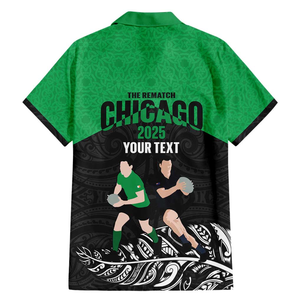 New Zealand and Ireland Rugby Custom Family Matching Short Sleeve Bodycon Dress and Hawaiian Shirt Chicago 2025 Go All Black Shamrocks LT14 - Polynesian Pride