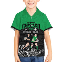 New Zealand and Ireland Rugby Custom Family Matching Short Sleeve Bodycon Dress and Hawaiian Shirt Chicago 2025 Go All Black Shamrocks LT14 Son's Shirt Black - Polynesian Pride
