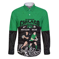 New Zealand and Ireland Rugby Custom Family Matching Summer Maxi Dress and Hawaiian Shirt Chicago 2025 Go All Black Shamrocks LT14 Dad's Shirt - Long Sleeve Black - Polynesian Pride