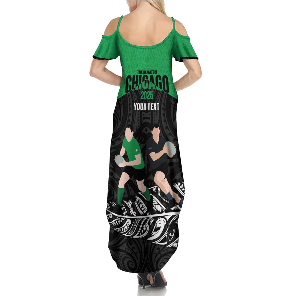 New Zealand and Ireland Rugby Custom Family Matching Summer Maxi Dress and Hawaiian Shirt Chicago 2025 Go All Black Shamrocks LT14 - Polynesian Pride