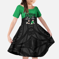New Zealand and Ireland Rugby Custom Family Matching Tank Maxi Dress and Hawaiian Shirt Chicago 2025 Go All Black Shamrocks LT14 Daughter's Dress Black - Polynesian Pride