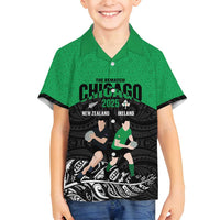 New Zealand and Ireland Rugby Custom Family Matching Tank Maxi Dress and Hawaiian Shirt Chicago 2025 Go All Black Shamrocks LT14 Son's Shirt Black - Polynesian Pride