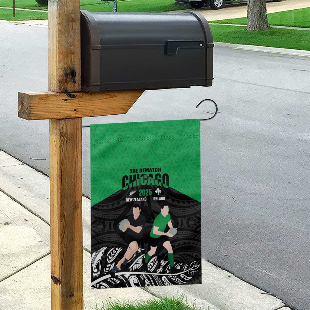 New Zealand and Ireland Rugby Garden Flag Chicago 2025 Go All Black Shamrocks LT14 - Polynesian Pride
