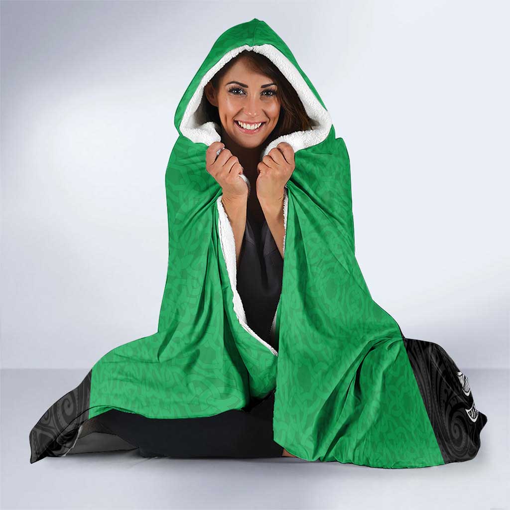New Zealand and Ireland Rugby Hooded Blanket Chicago 2025 Go All Black Shamrocks LT14 - Polynesian Pride