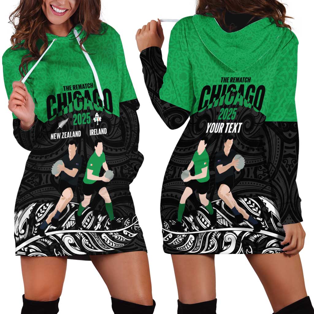 New Zealand and Ireland Rugby Custom Hoodie Dress Chicago 2025 Go All Black Shamrocks LT14 - Polynesian Pride
