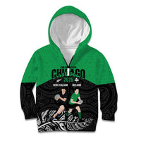 New Zealand and Ireland Rugby Custom Kid Hoodie Chicago 2025 Go All Black Shamrocks LT14 Zip Hoodie Black - Polynesian Pride