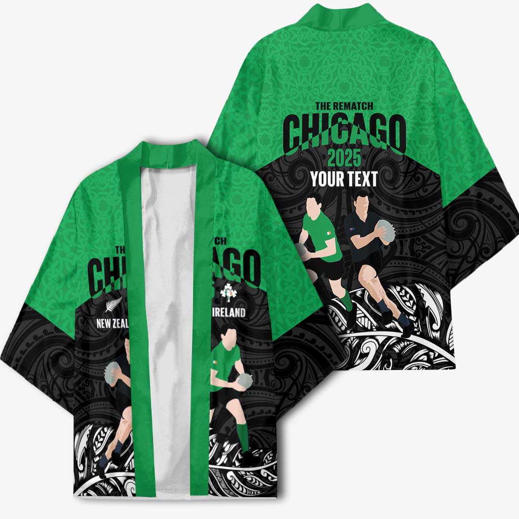 New Zealand and Ireland Rugby Custom Kimono Chicago 2025 Go All Black Shamrocks LT14 - Polynesian Pride