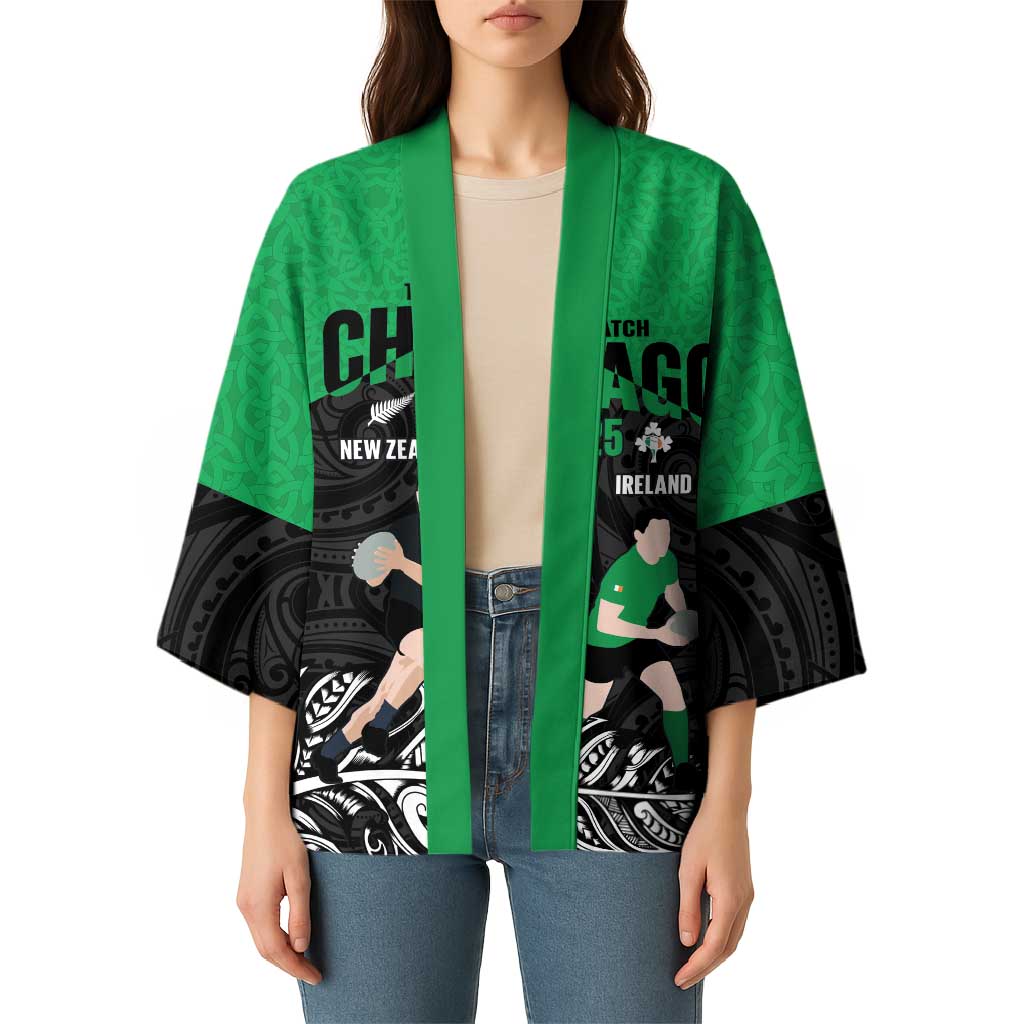New Zealand and Ireland Rugby Custom Kimono Chicago 2025 Go All Black Shamrocks LT14 - Polynesian Pride