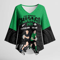 New Zealand and Ireland Rugby Custom Kimono Sleeve Blouse Chicago 2025 Go All Black Shamrocks LT14 Female Black - Polynesian Pride