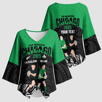 New Zealand and Ireland Rugby Custom Kimono Sleeve Blouse Chicago 2025 Go All Black Shamrocks LT14 - Polynesian Pride