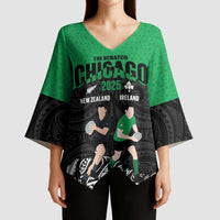 New Zealand and Ireland Rugby Custom Kimono Sleeve Blouse Chicago 2025 Go All Black Shamrocks LT14 - Polynesian Pride