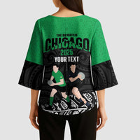New Zealand and Ireland Rugby Custom Kimono Sleeve Blouse Chicago 2025 Go All Black Shamrocks LT14 - Polynesian Pride