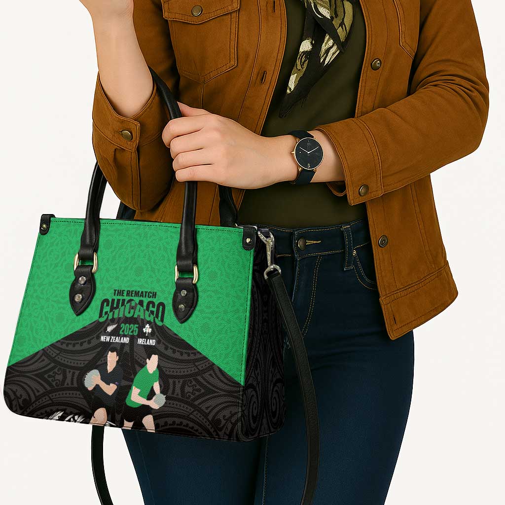 New Zealand and Ireland Rugby Leather Bag Chicago 2025 Go All Black Shamrocks LT14 - Polynesian Pride