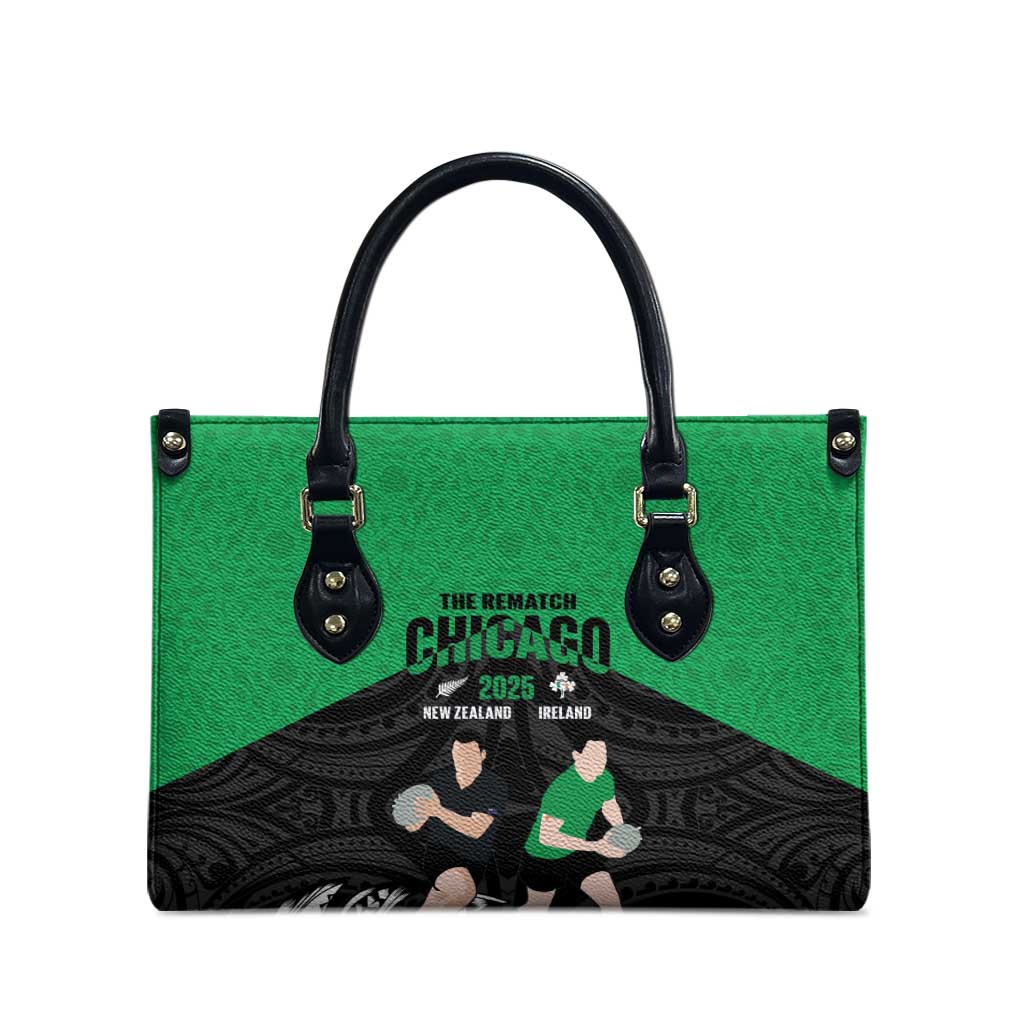 New Zealand and Ireland Rugby Leather Bag Chicago 2025 Go All Black Shamrocks LT14 - Polynesian Pride