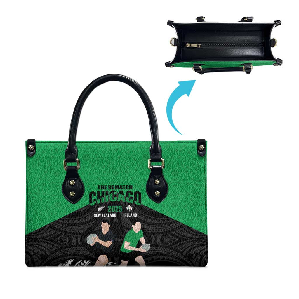 New Zealand and Ireland Rugby Leather Bag Chicago 2025 Go All Black Shamrocks LT14 - Polynesian Pride