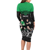 New Zealand and Ireland Rugby Custom Long Sleeve Bodycon Dress Chicago 2025 Go All Black Shamrocks LT14 - Polynesian Pride