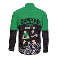 New Zealand and Ireland Rugby Custom Long Sleeve Button Shirt Chicago 2025 Go All Black Shamrocks - Polynesian Pride