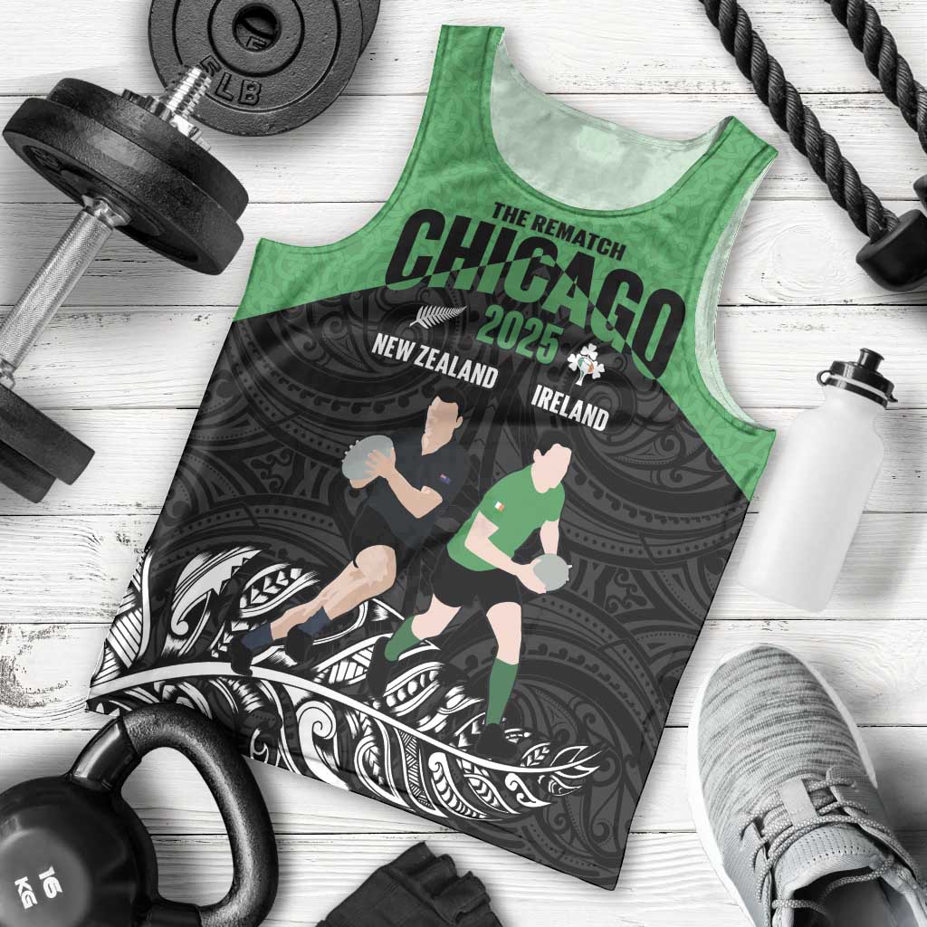 New Zealand and Ireland Rugby Custom Men Tank Top Chicago 2025 Go All Black Shamrocks LT14 - Polynesian Pride