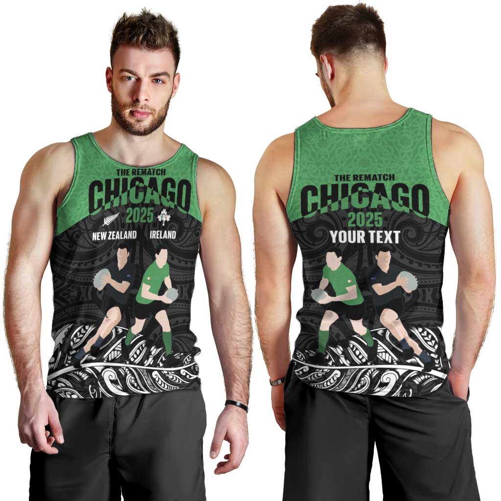 New Zealand and Ireland Rugby Custom Men Tank Top Chicago 2025 Go All Black Shamrocks LT14 - Polynesian Pride