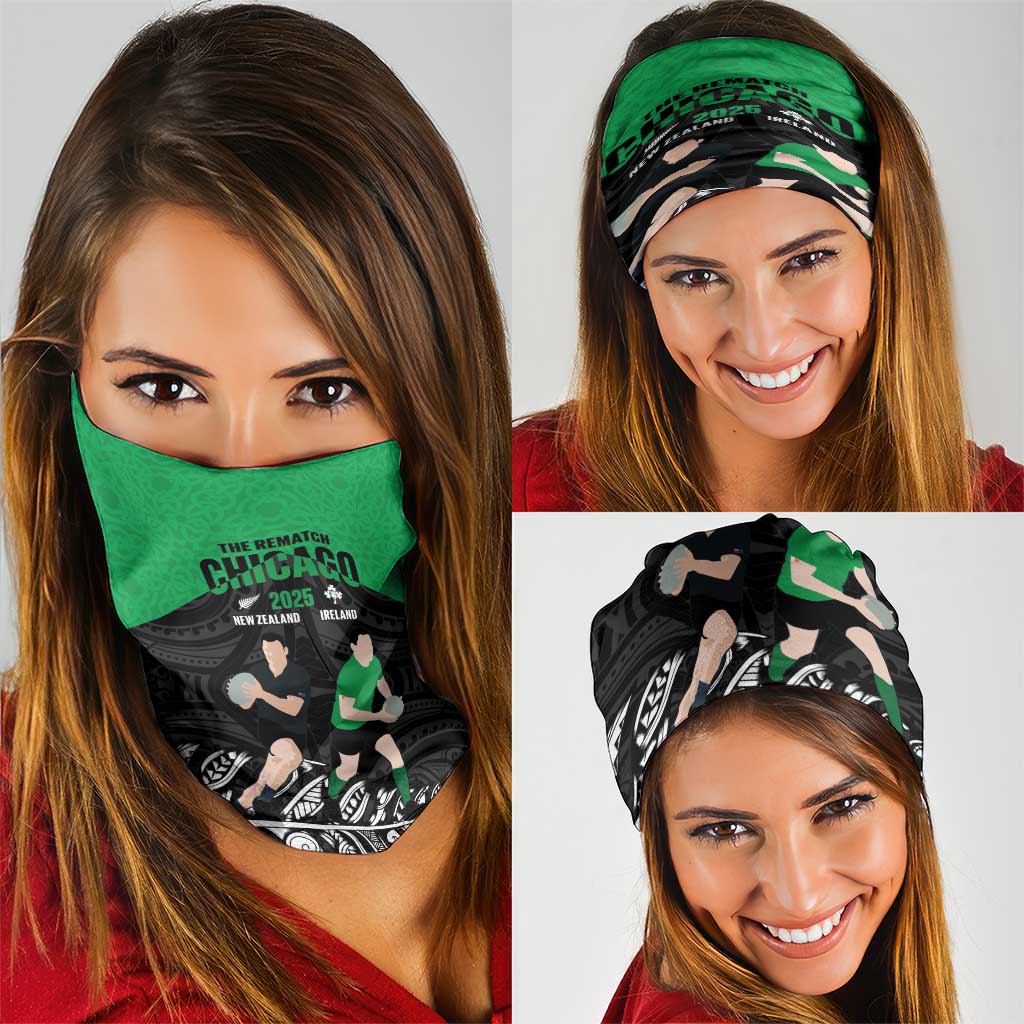 New Zealand and Ireland Rugby Neck Gaiter Chicago 2025 Go All Black Shamrocks LT14 - Polynesian Pride